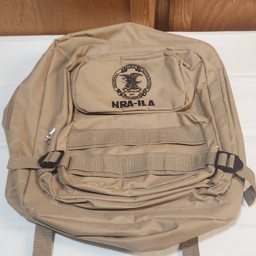 NRA-ILA Embroidered Logo Tan Tactical Backpack‎ MOLLE Style Day Pack USA Eagle